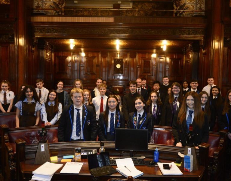 Picture of secondary school student representatives attending debate hosted by Glasgow City Council