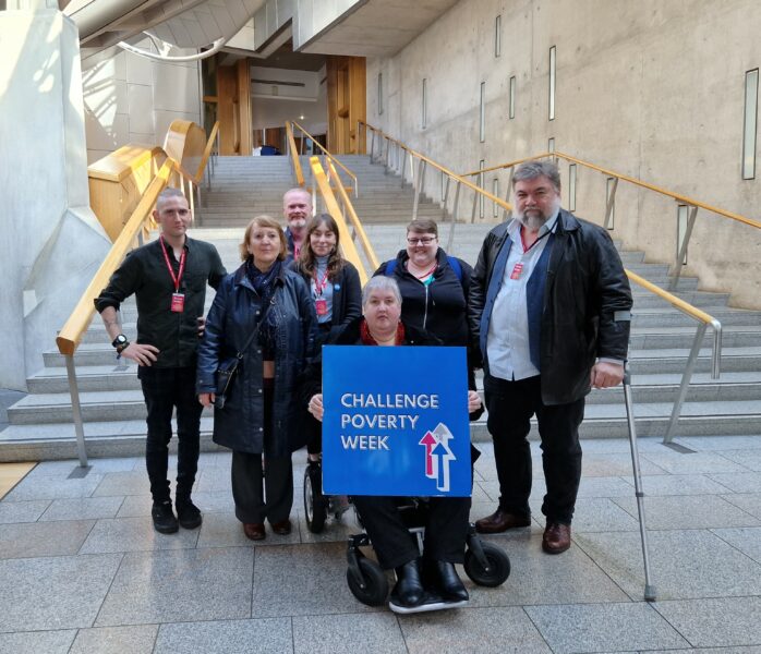 End Poverty Edinburgh campaigning at the Scottish Parliament for Challenge Poverty Week