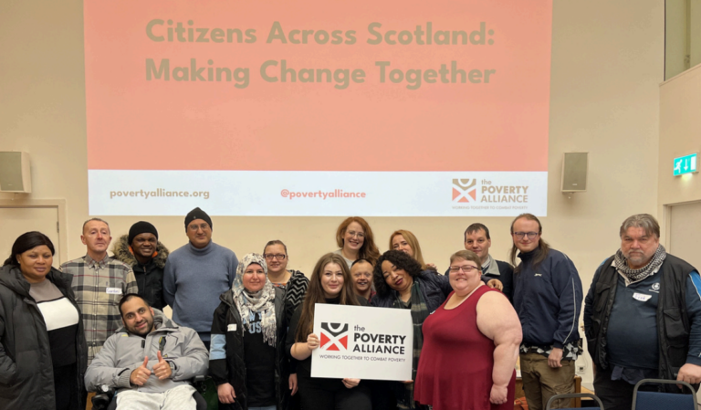Citizens Across Scotland panel members with Lydia Murphy of the Poverty Alliance