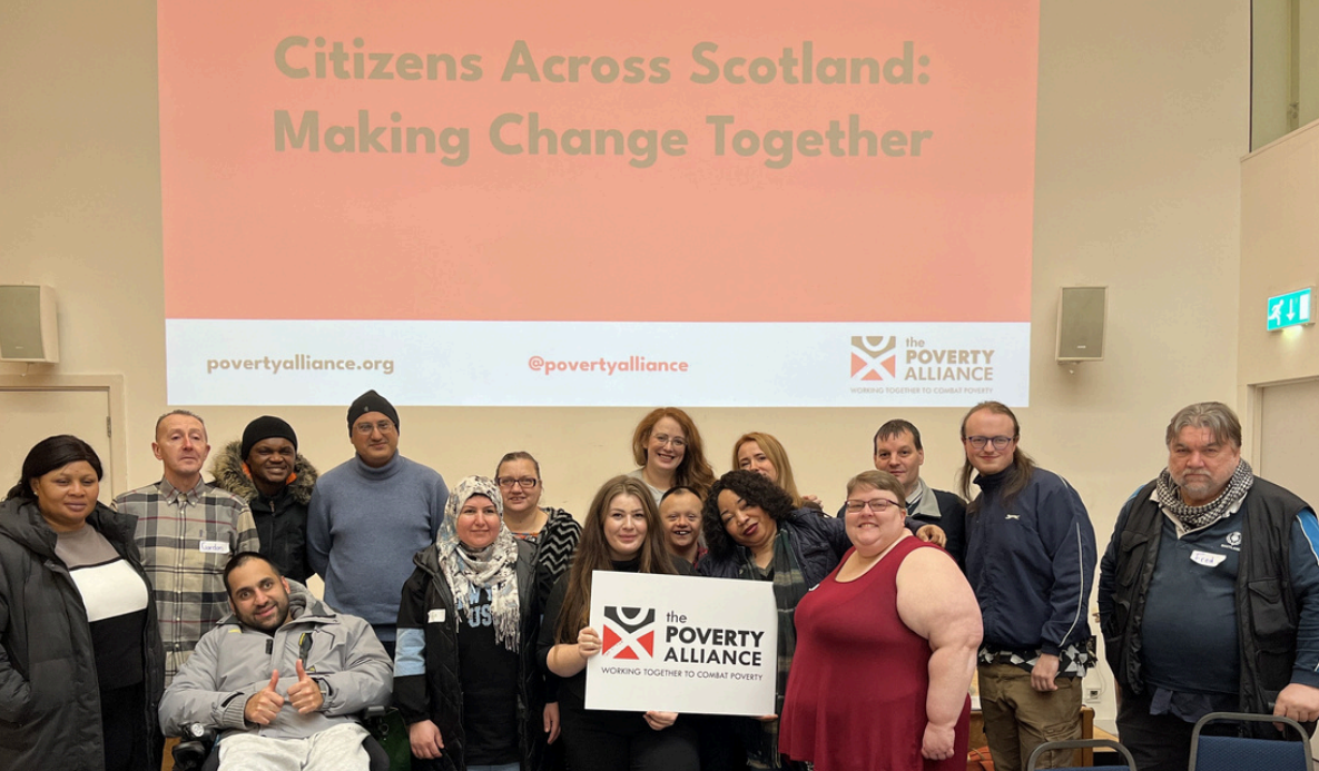 Citizens Across Scotland panel members with Lydia Murphy of the Poverty Alliance